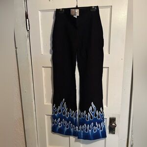Black and Blue Flame Boot Cut Pants